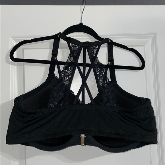 Cacique Shimmer Black Lace Strappy Front-Close Boost Plunge Bra Sz 44DD - Picture 15 of 15